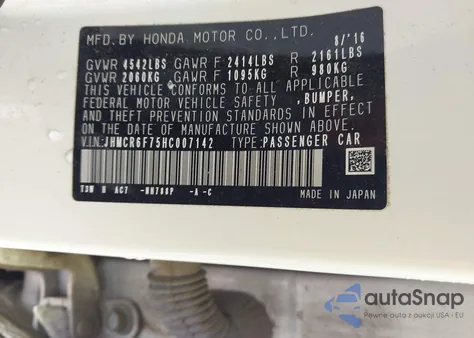 2017 Honda Accord Hybrid Touring z USA, uszkodzony, nr VIN JHMCR6F75HC007142